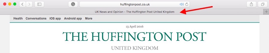 Huffington Post Browser Tab Page Title Example